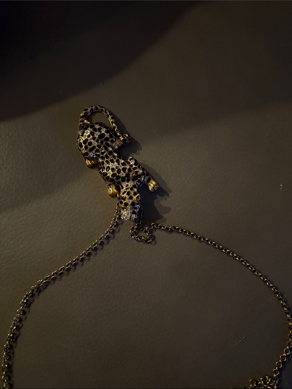 Leopard Pendant Necklace in Black and Gold awesome long chain